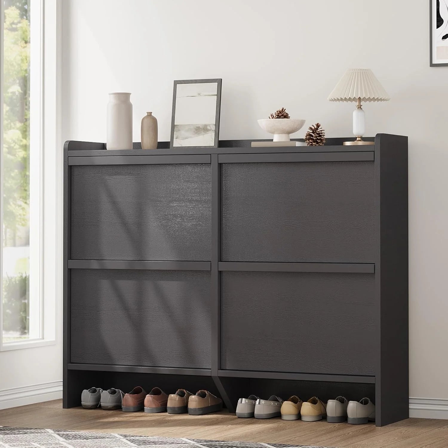 GarveeHome Shoe Cabinet with 3 Flip Top Drawers, Wooden Shoe Cabinet with Adjustable Shelves