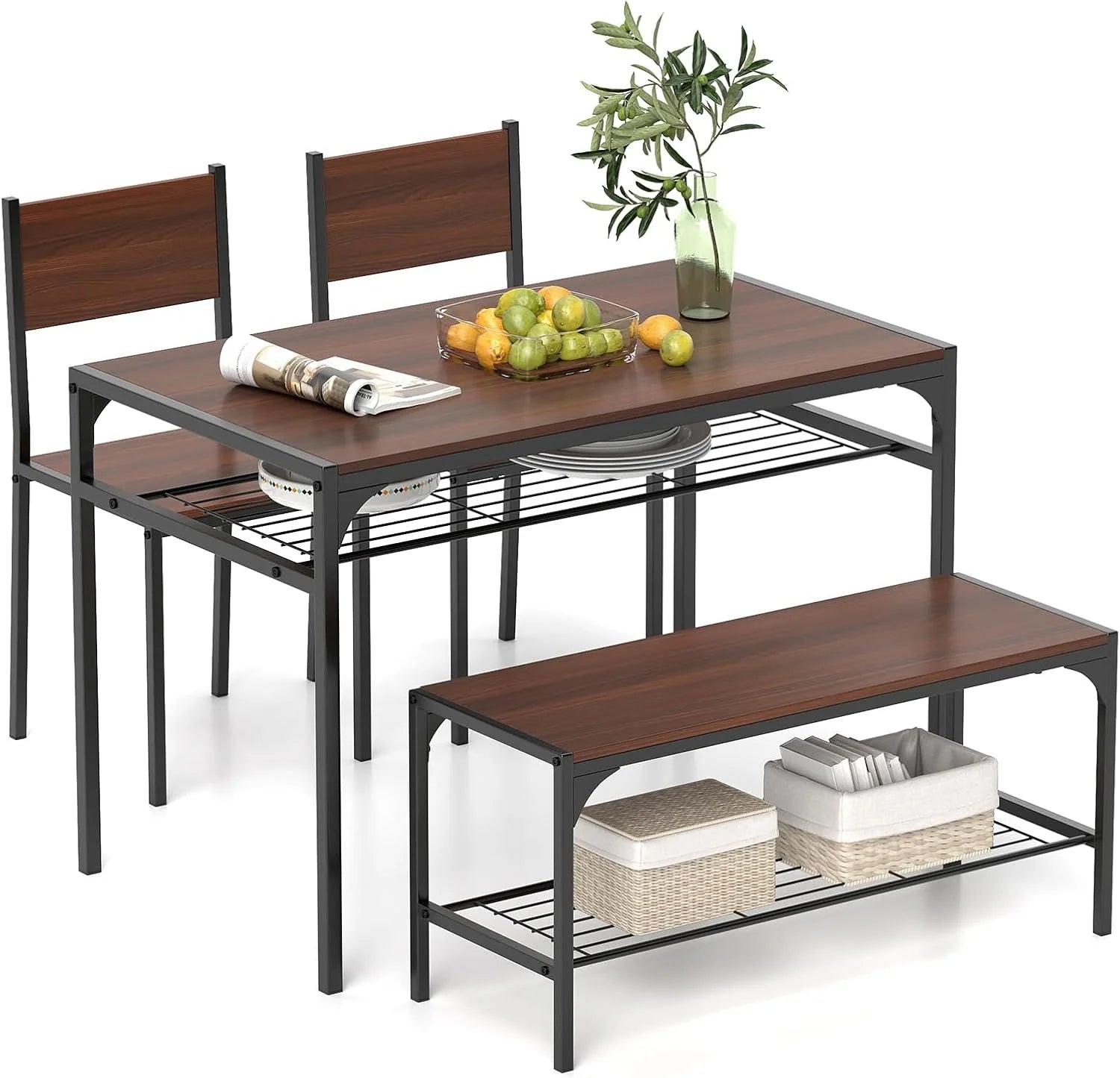 Giantex Dining Table Set for 4 43" Kitchen Table and Chairs Modern Functional Desk Set