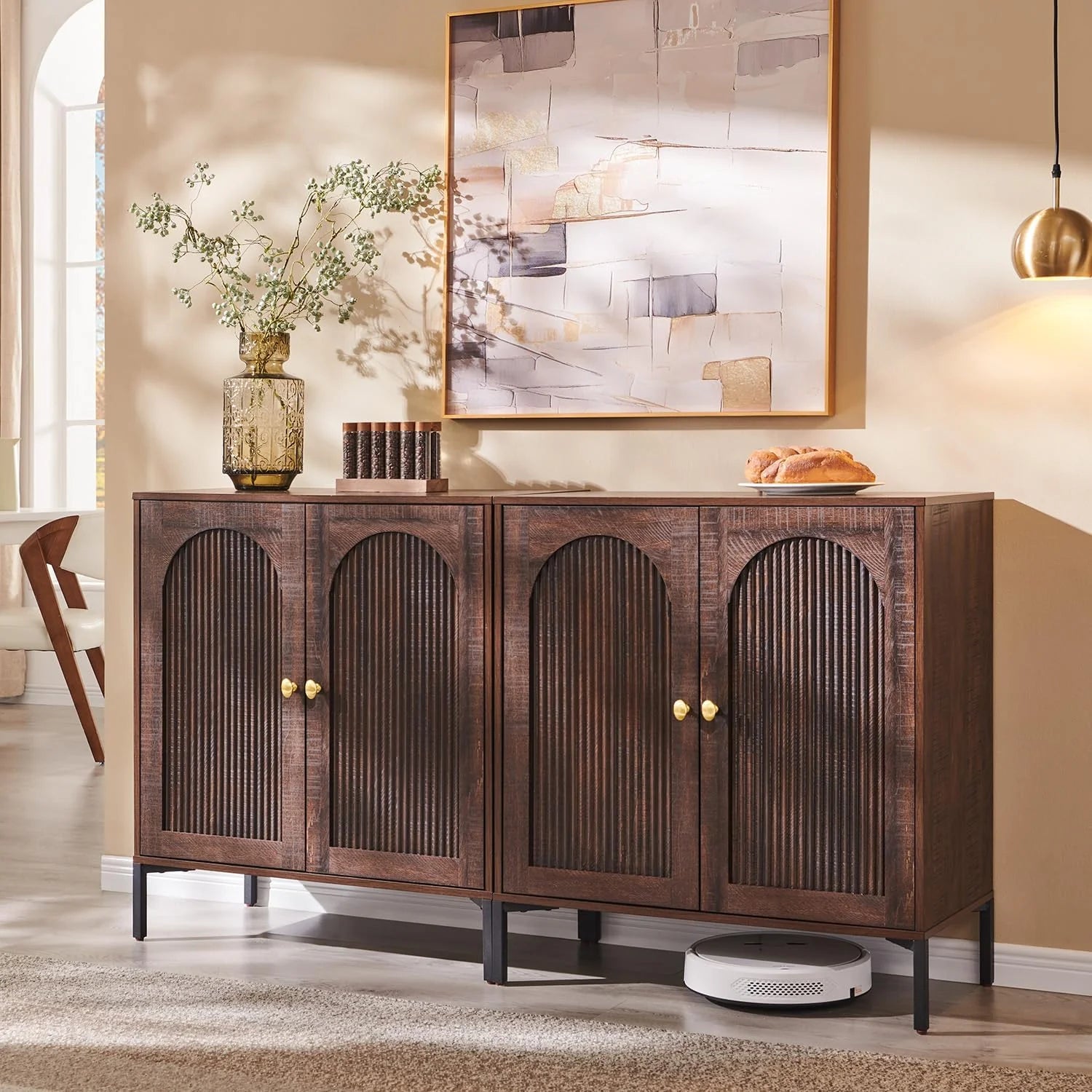 IFGET Modern Buffet Cabinet with Storage 92.63" W Fluted Arched Sideboard Cabinet
