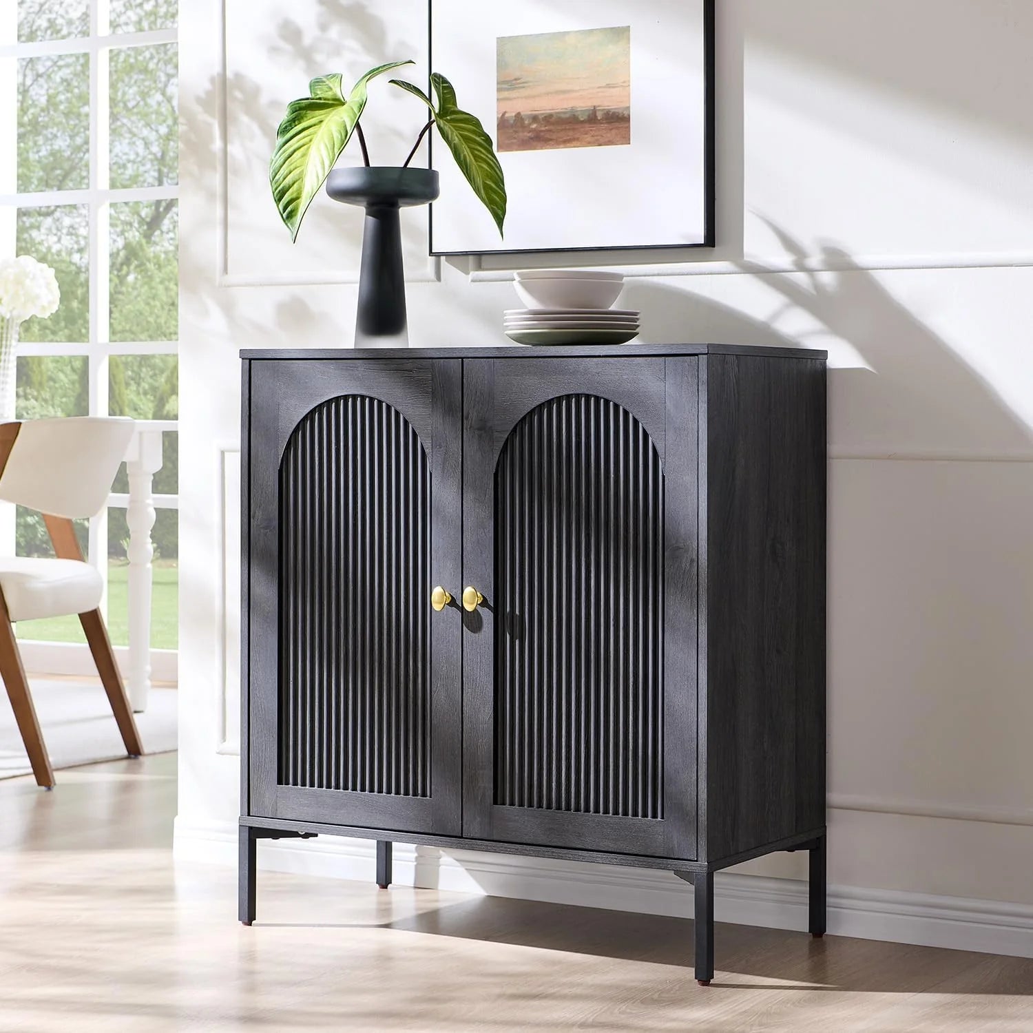 IFGET Modern Buffet Cabinet with Storage 92.63" W Fluted Arched Sideboard Cabinet