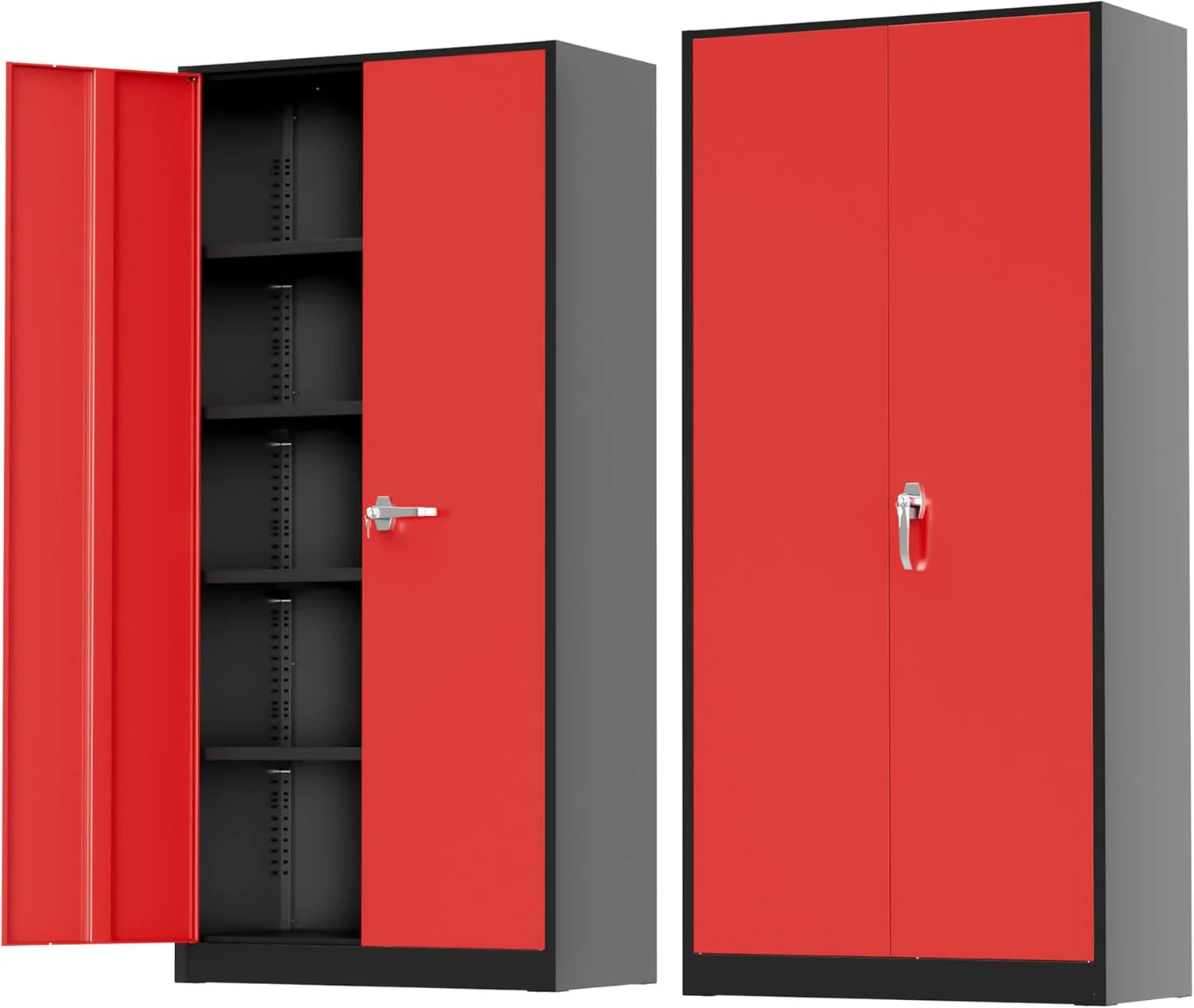 Greenvelly Metal Storage Cabinet, 72" Black Locking Metal Cabinet with 2 Doors and 4 Adjustable Shelves, Lockable Garage Storage Cabinets for Home Office, Garage, Kitchen, Living Room