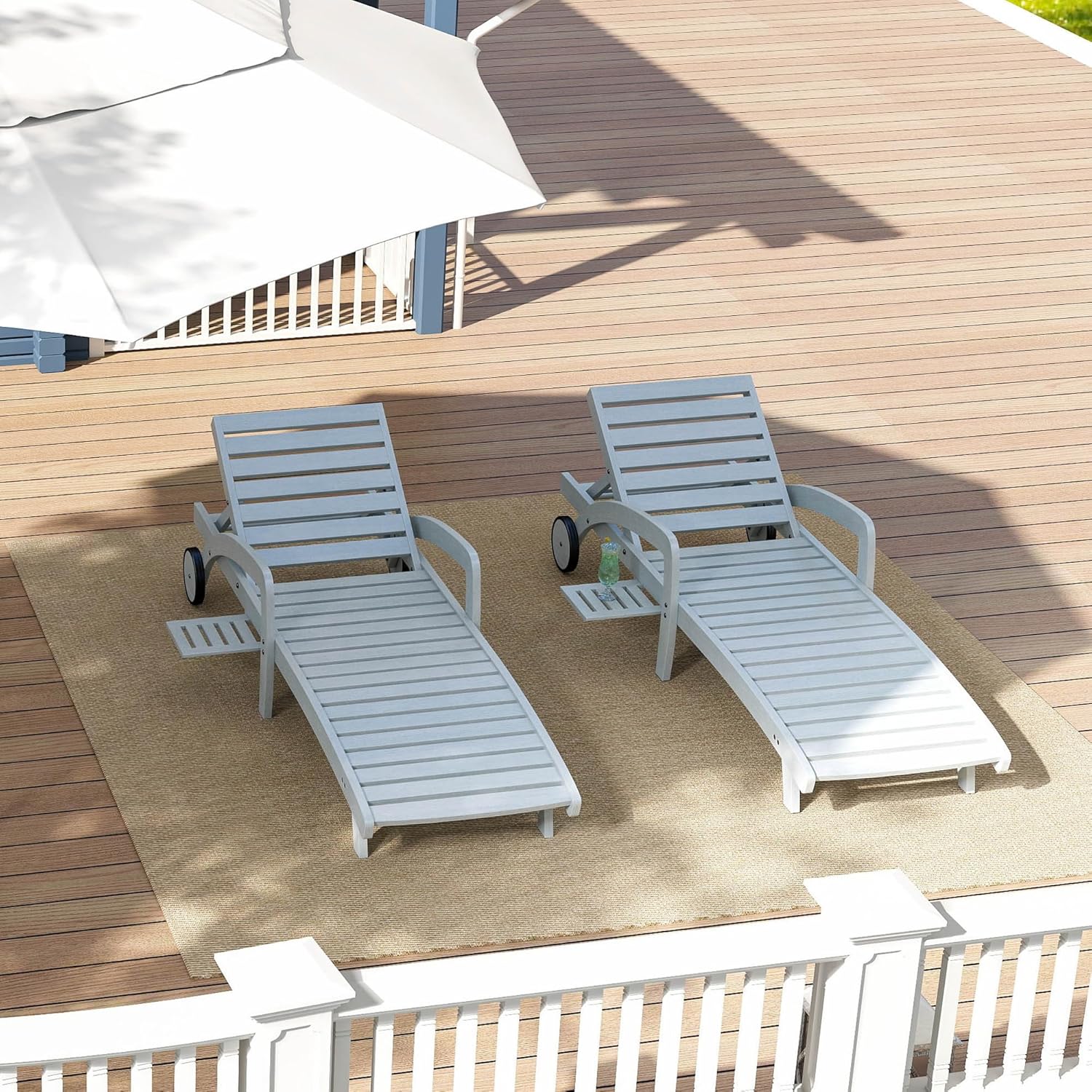 Pool Chaise Lounge Chairs Set of 4 5-Position Adjustable Outdoor Patio Lounge Chairs Wood Reclining Chaise Lounger Chair with Pullout Side Table