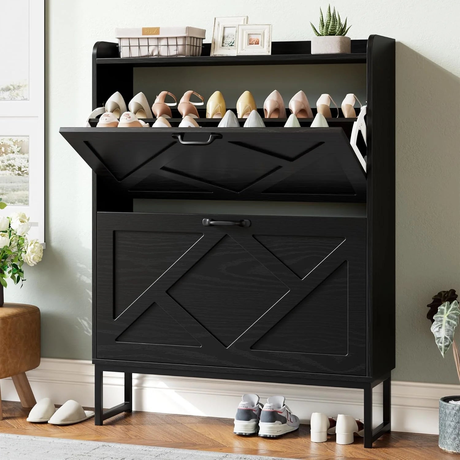 Nicetree Shoe Cabinet Freestanding Shoe Cabinet with 2 Reversible Drawers