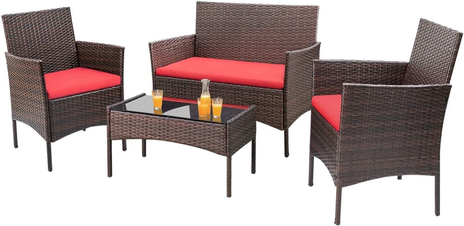 Homall 4 Pieces Outdoor Patio Furniture Sets Rattan Chair Wicker Set, Outdoor Indoor Use Backyard Porch Garden Poolside Balcony Furniture Sets (Grey)