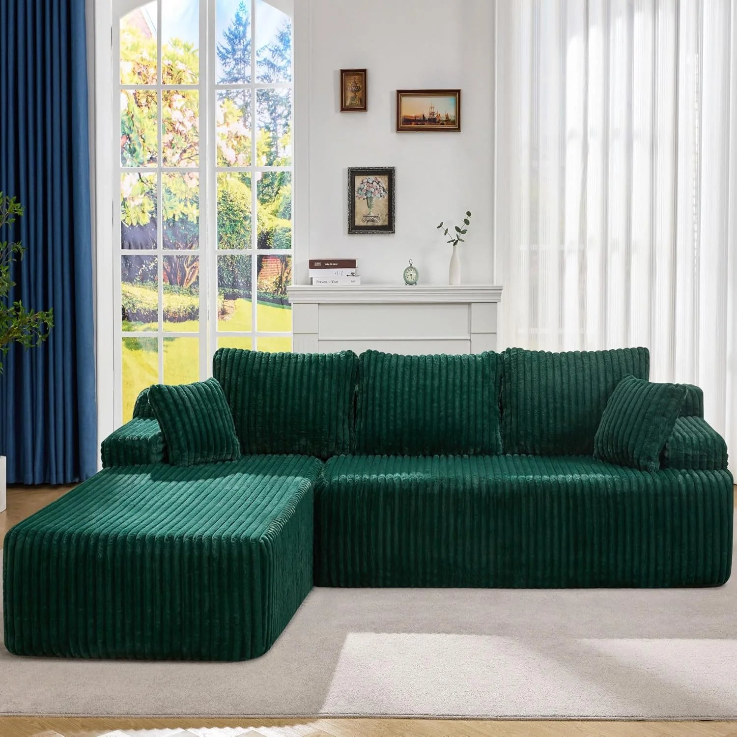 Modular Sectional Sofa Couches L-Shape Couch 3 Seat Modular Sofa Memory Foam Sectional Couches for Living Room, Cloud Couch with Oversized Chaise (Grey Stripe, 96" Left Facing Chaise)