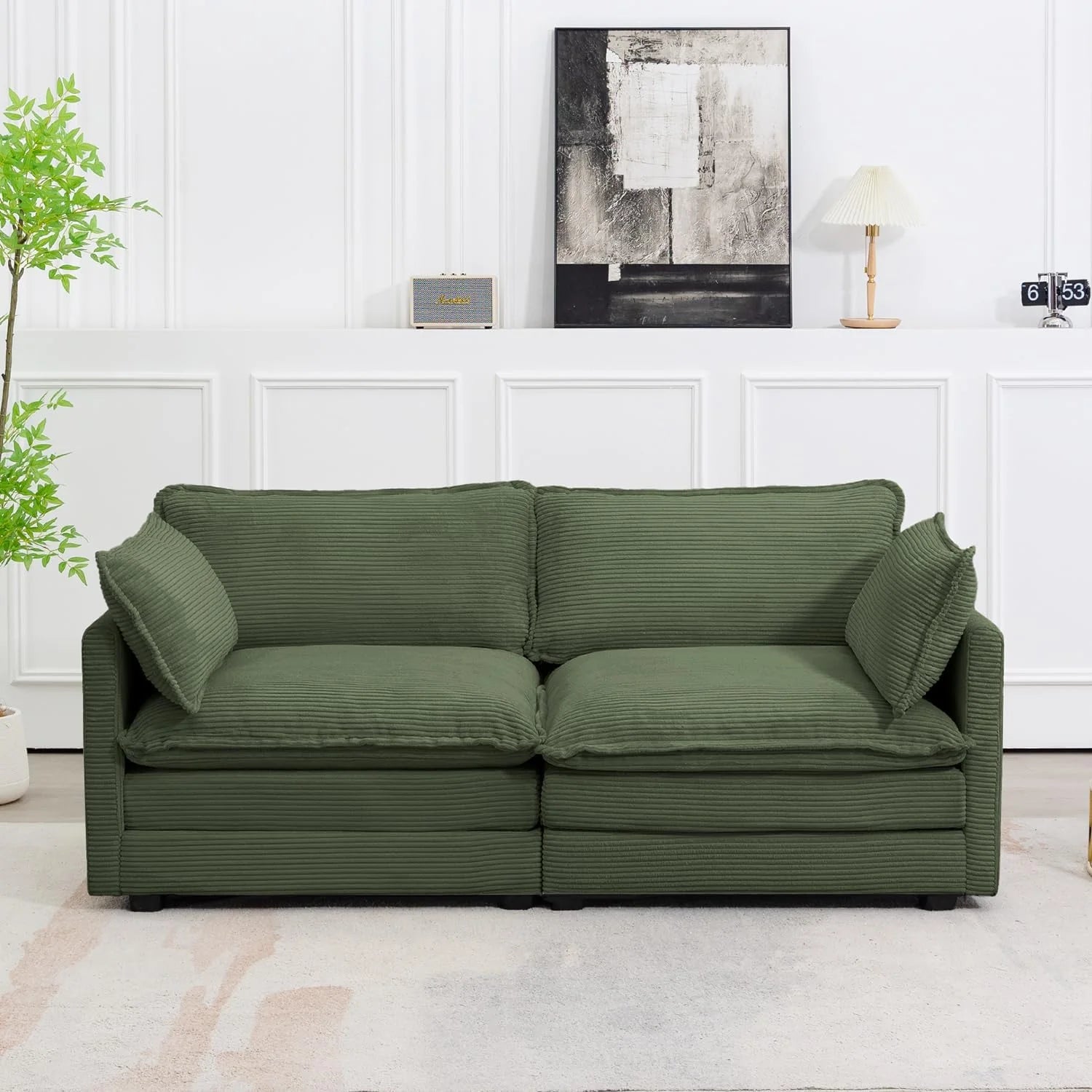 ROWHY Oversized Modular Sectional Sofa with Movable Ottoman, 112 Inch 4 Seat Modern Corduroy Sofa Set, Convertible L Shaped Couch for Living Room and Office, Beige