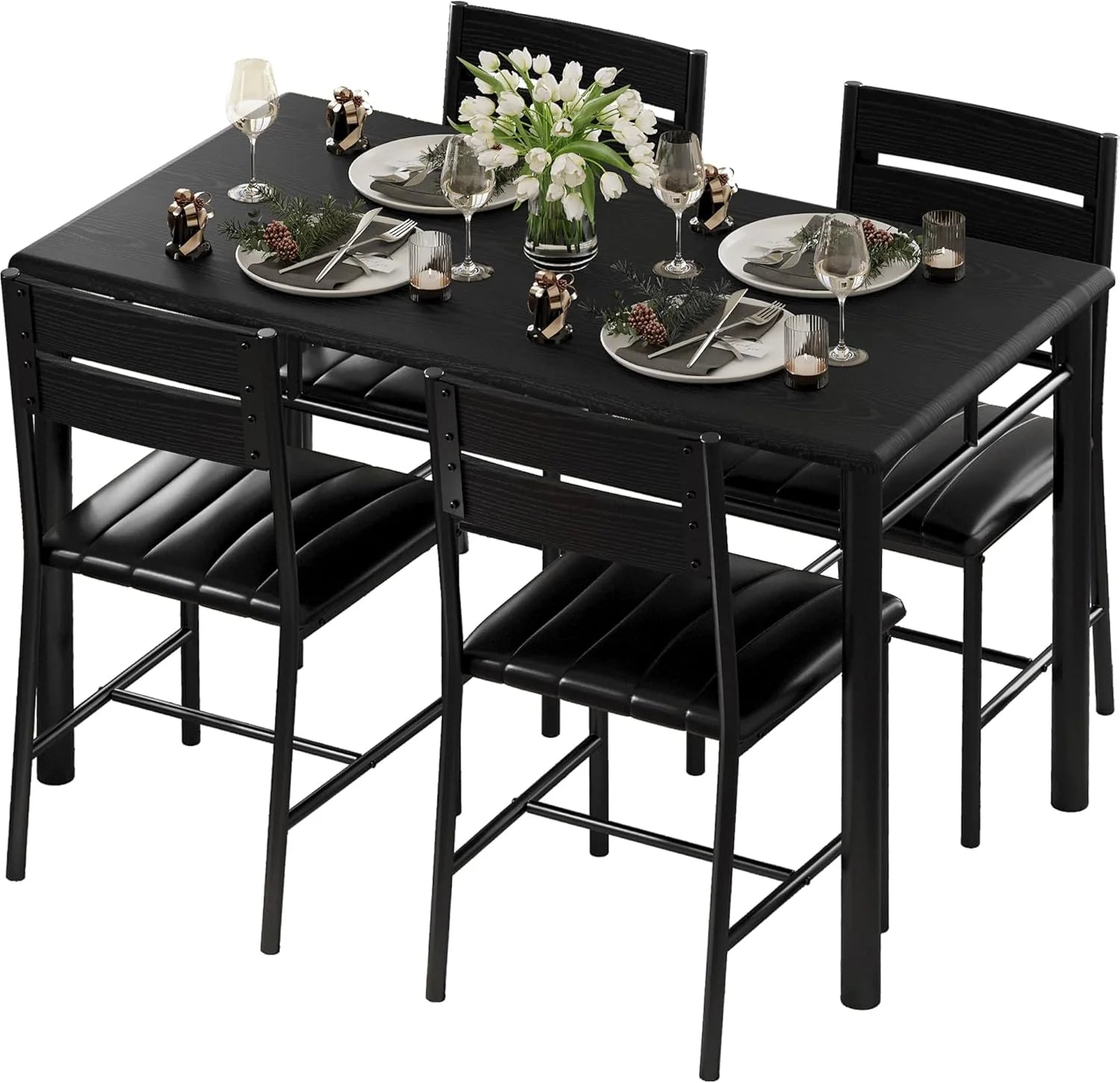 IRONCK Dining Table Set for 4 Wood Kitchen Table with Upholstered Chairs for Kitchen Room
