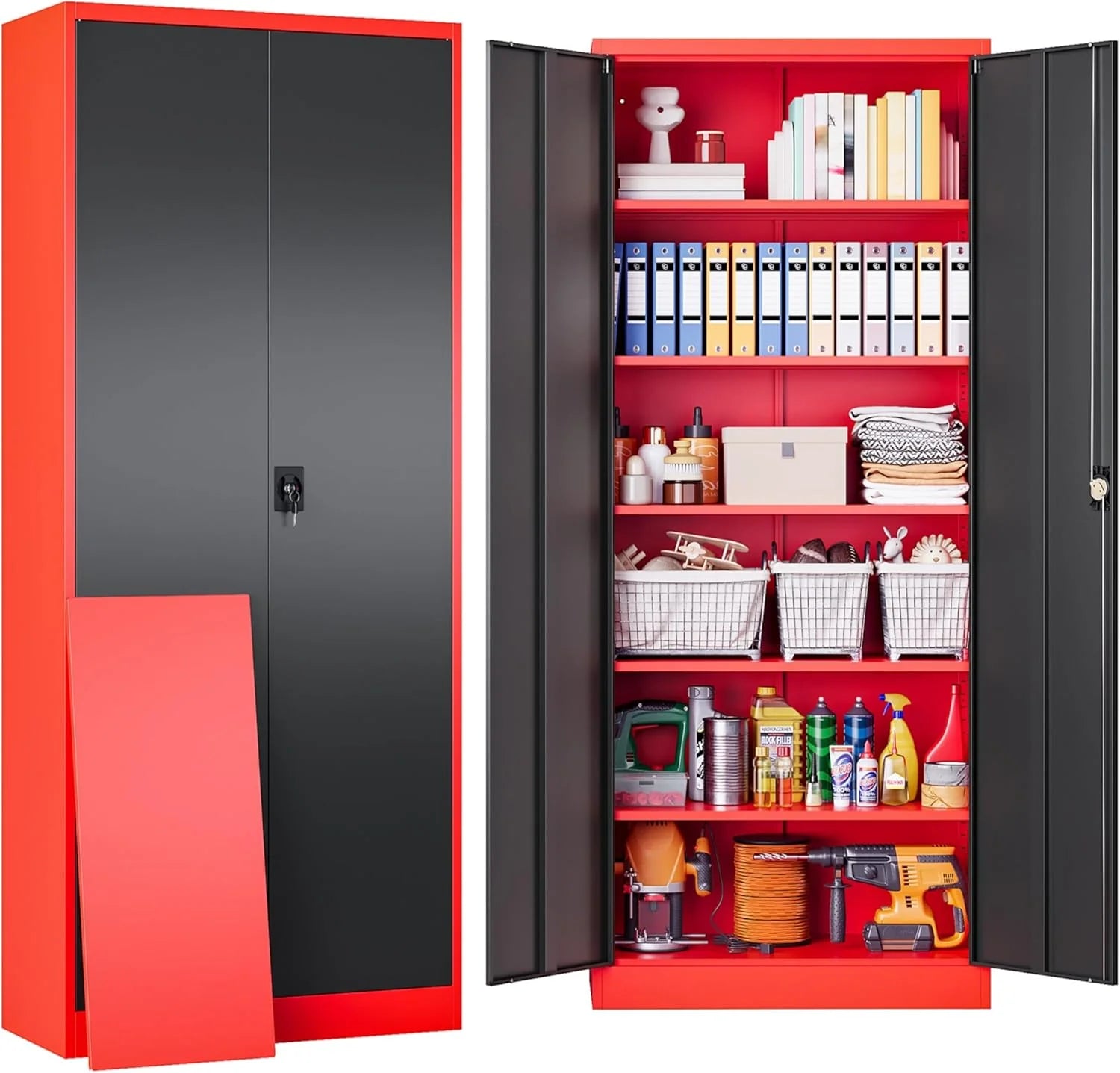 SISESOL Metal Storage Cabinet with Wheels,75 inch Tall Rolling Garage Storage Cabinet