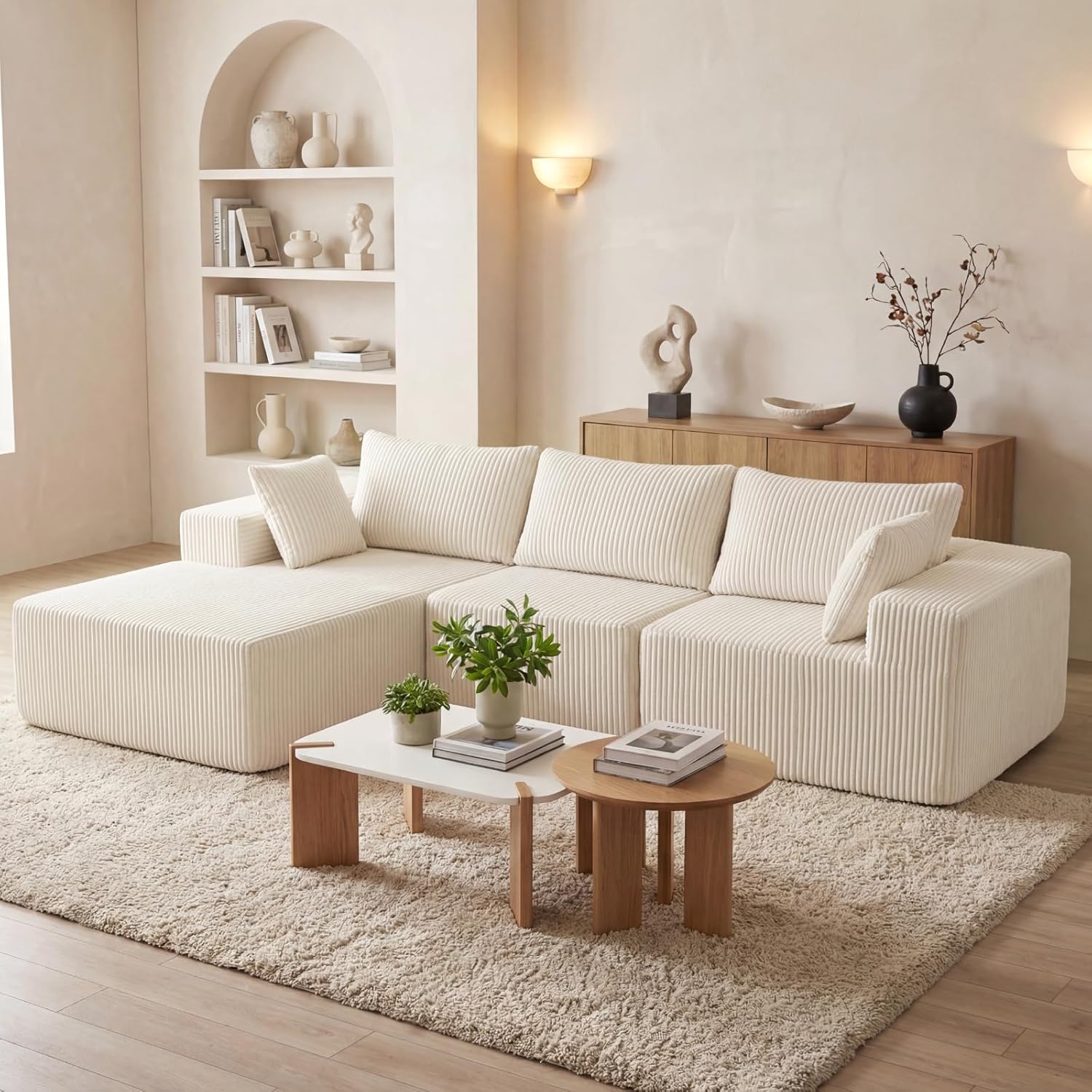 DUMOS 108" Boneless Couch, Cloud Sectional Couch with L-Shape Chaise, Modular Sectional Sofa with Deep Seat, Upholstered Couch for Living Room Bedroom, No Assembly Required (Grey, Left Facing Chaise)