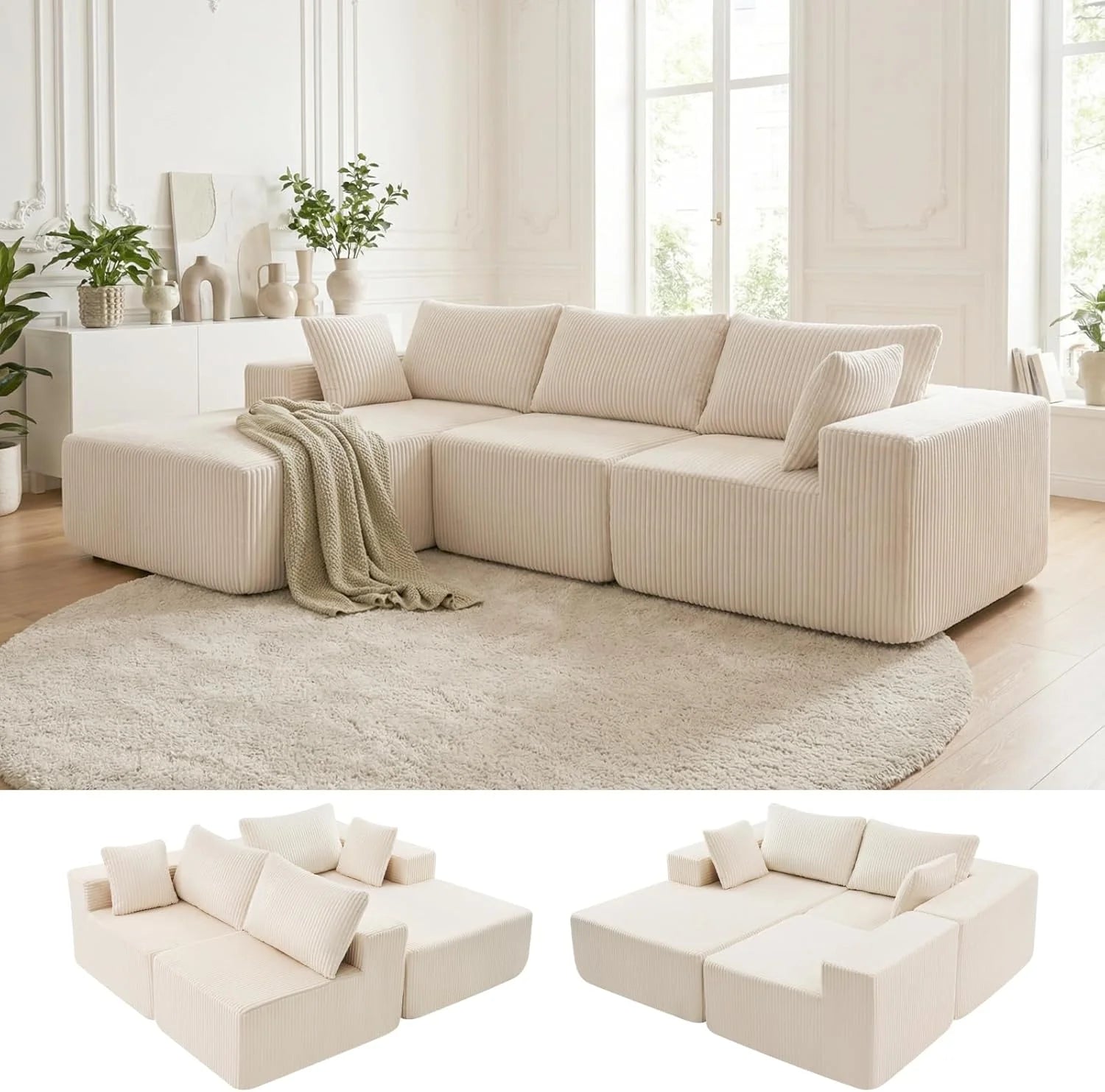 DUMOS 108" Boneless Couch, Cloud Sectional Couch with L-Shape Chaise, Modular Sectional Sofa with Deep Seat, Upholstered Couch for Living Room Bedroom, No Assembly Required (Grey, Left Facing Chaise)
