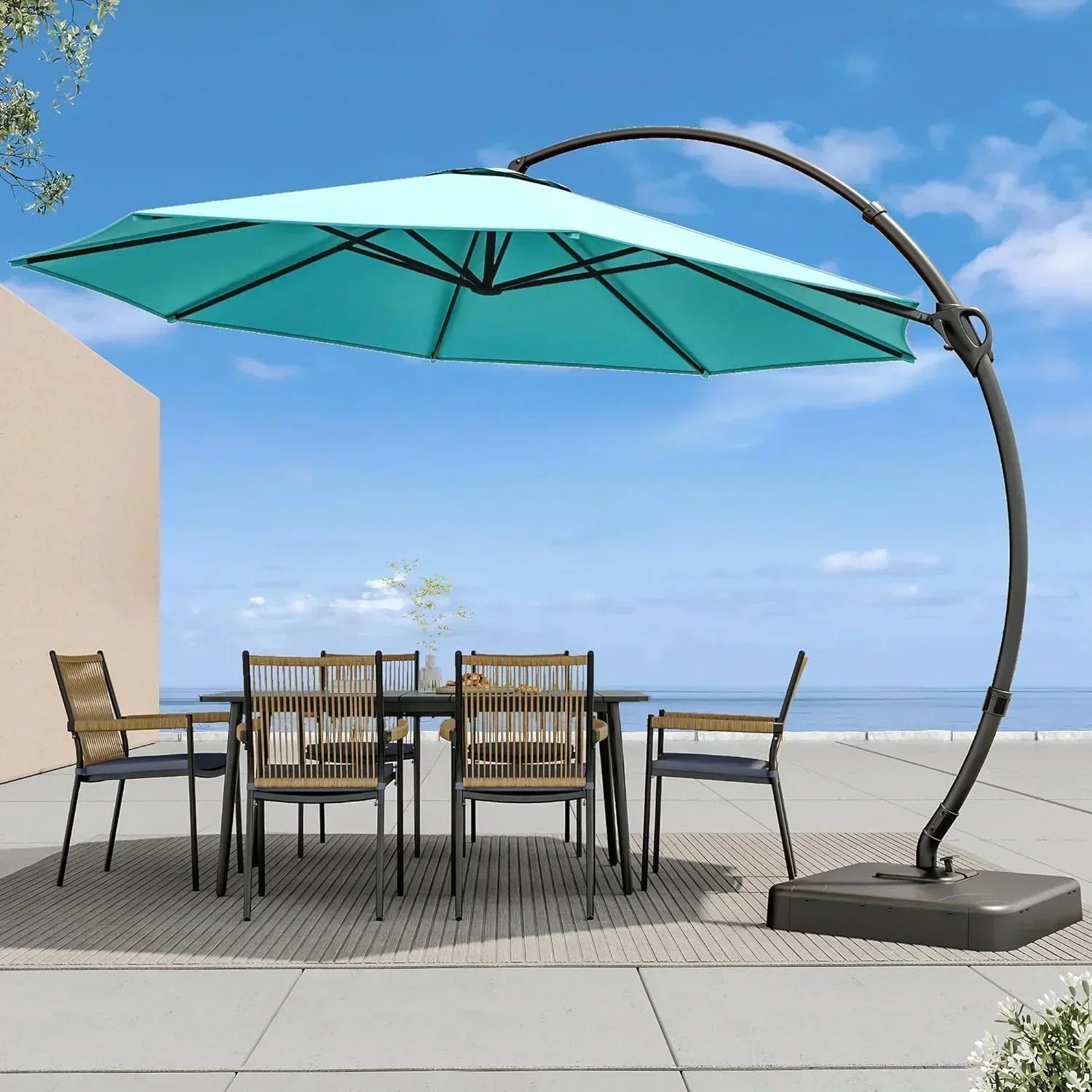 LAUSAINT HOME Outdoor Patio Umbrella with Base included 11 FT Deluxe Curvy Cantilever Umbrella