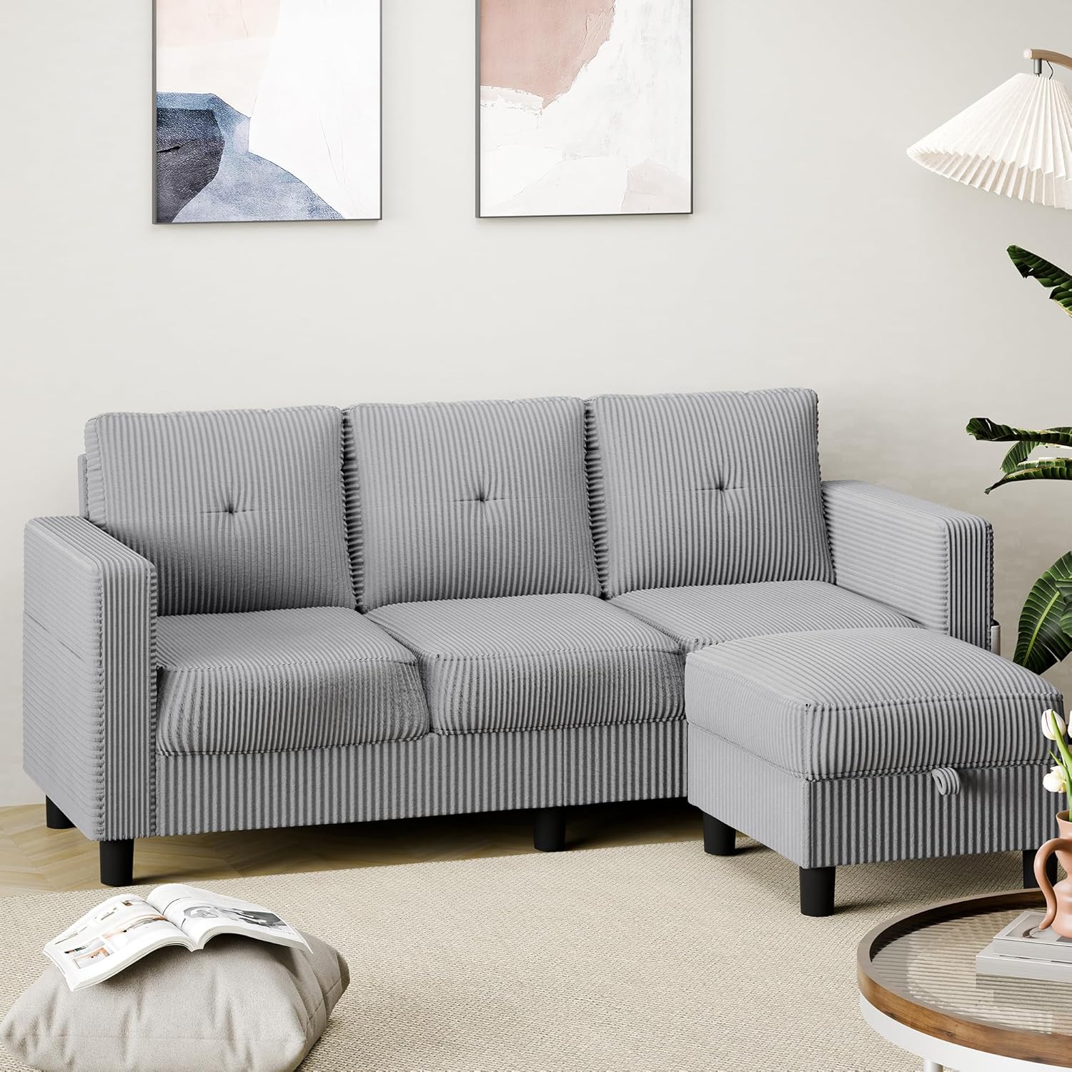 Shintenchi 76" Modern Upholstered Sectional Sofa, L-Shaped Couch