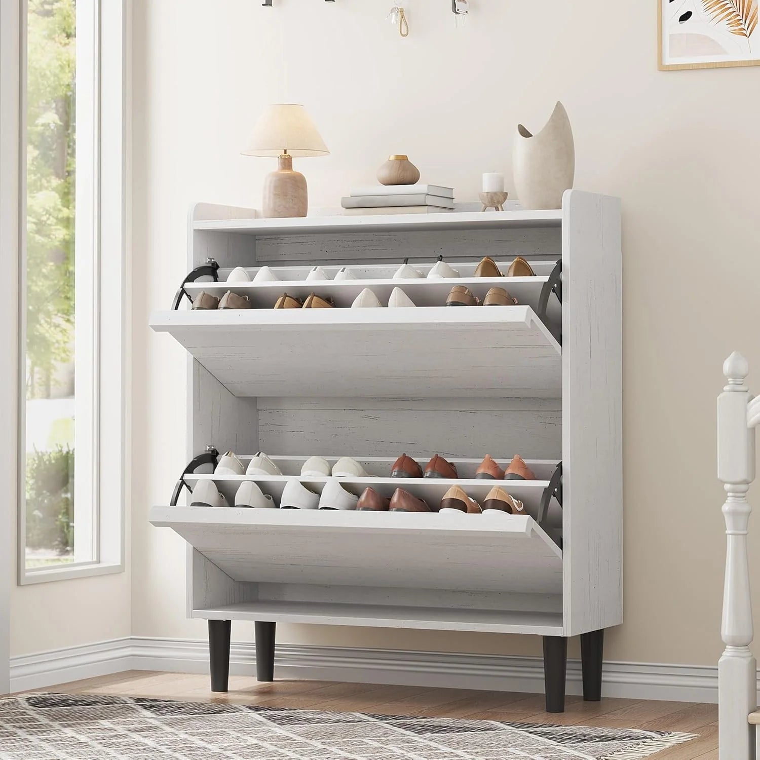 GarveeHome Shoe Cabinet with 3 Flip Drawers Wooden Shoe Organizer Cabinet Shoe Storage Hidden