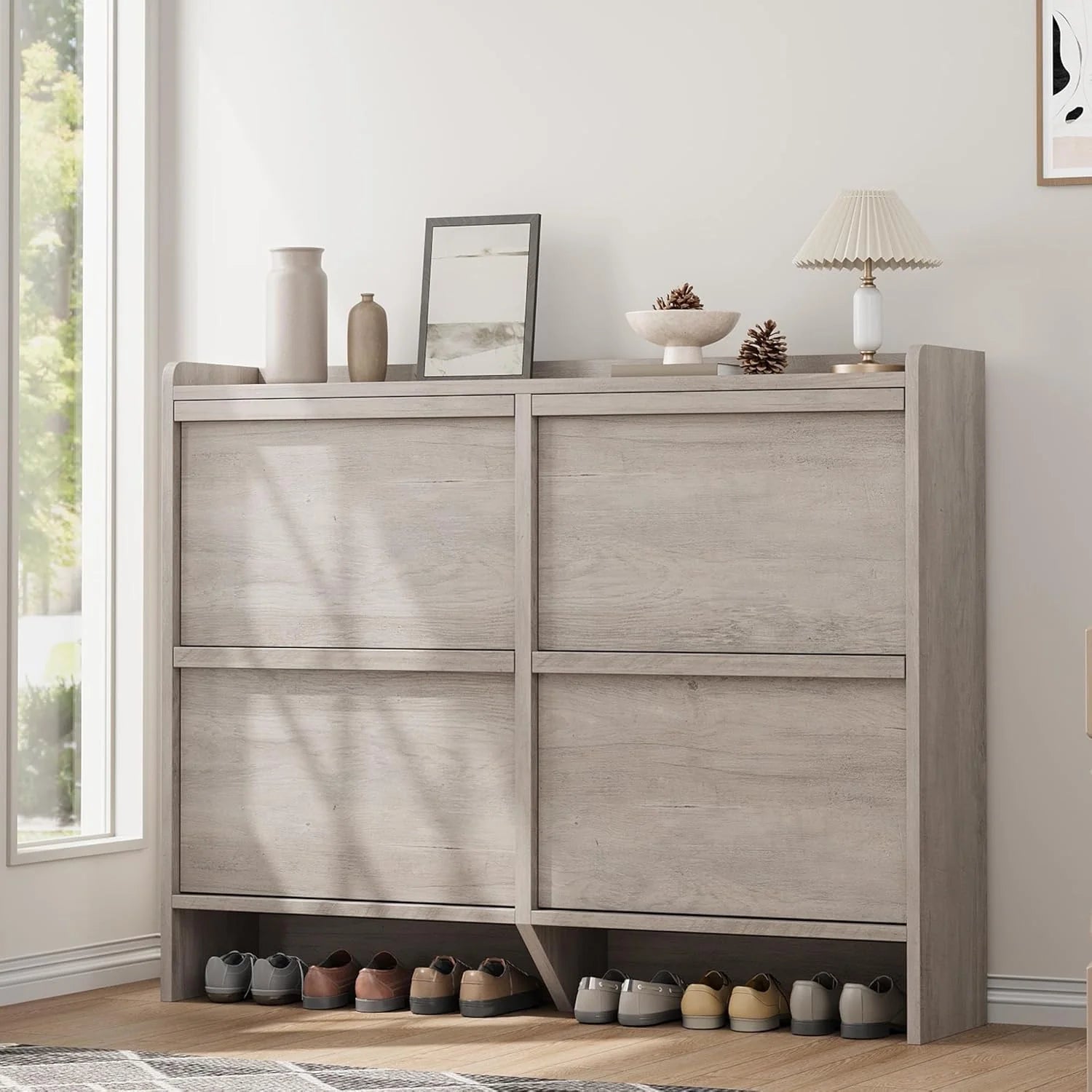 GarveeHome Shoe Cabinet with 3 Flip Top Drawers, Wooden Shoe Cabinet with Adjustable Shelves