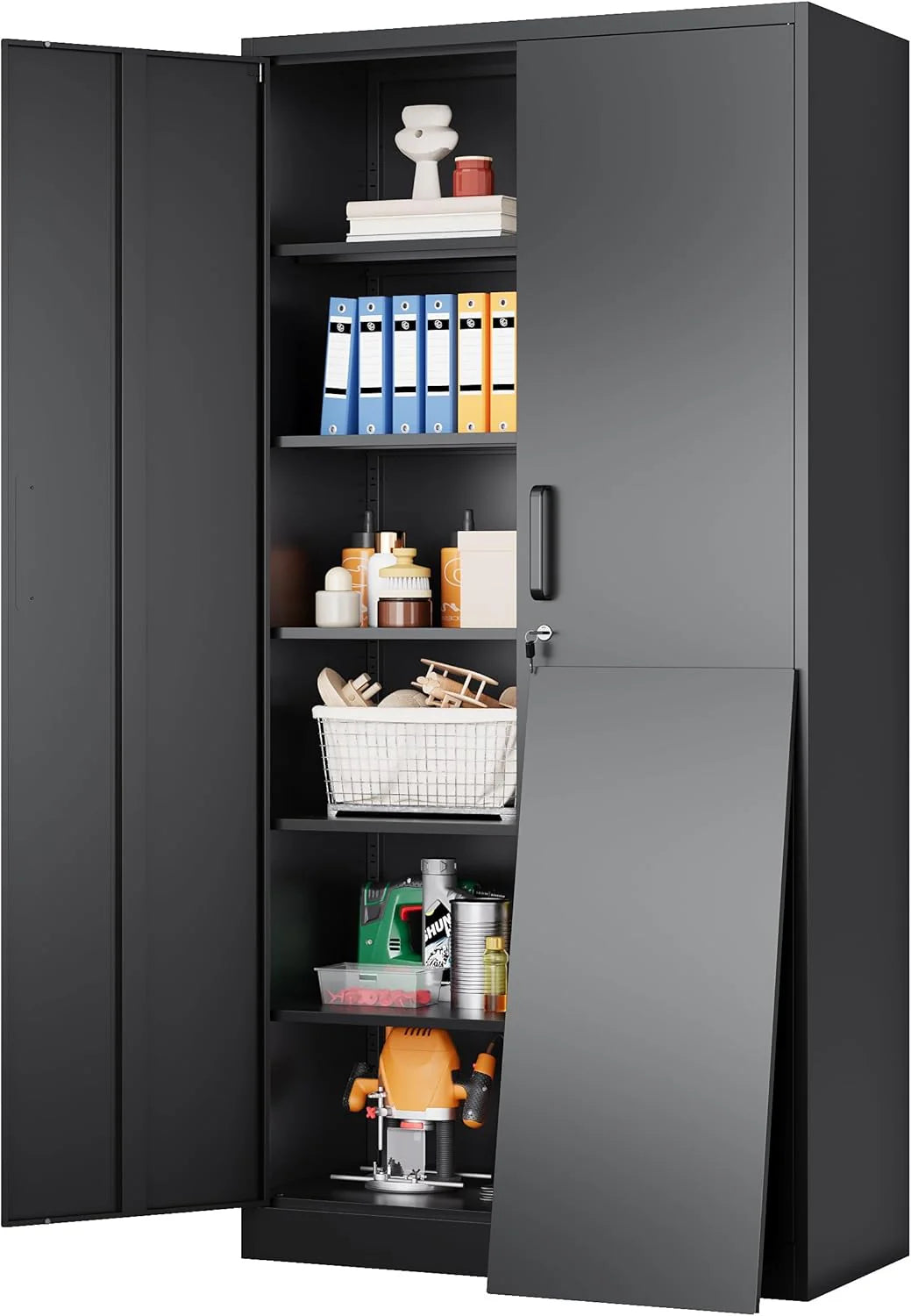 SISESOL Wide & Deep Metal Storage Cabinet with 2 Doors and 6 Shelves,72x36x18