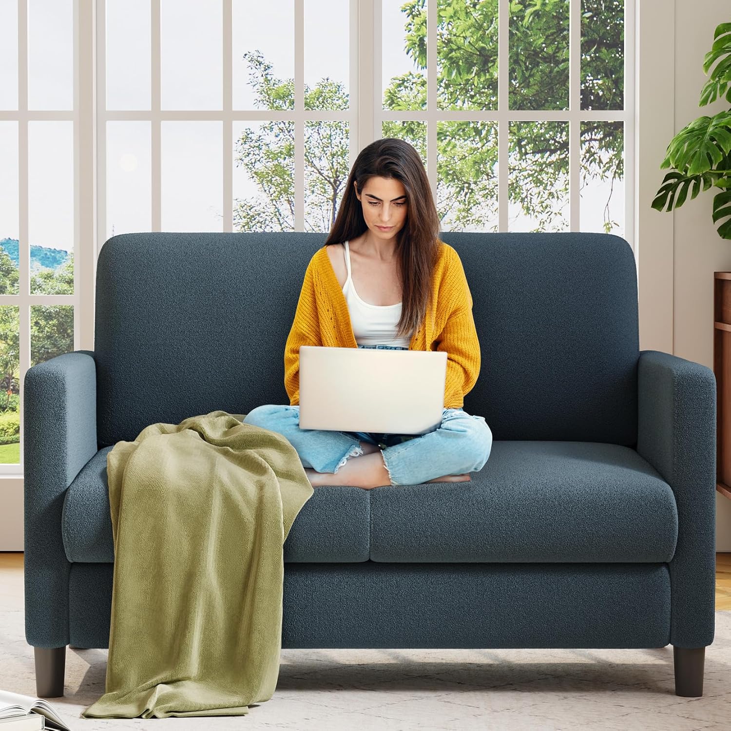 Loveseat Sofa 51" Love Seat Comfy Corduroy Small Loveseat Tool-Free Setup Couch