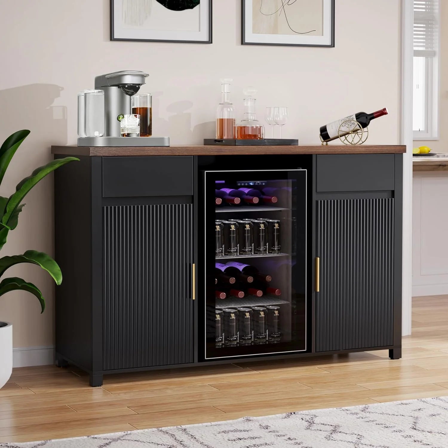 GDLF Large Coffee Bar Cabinet with Fridge Space, Mini Fridge Cabinet with Wine Storage