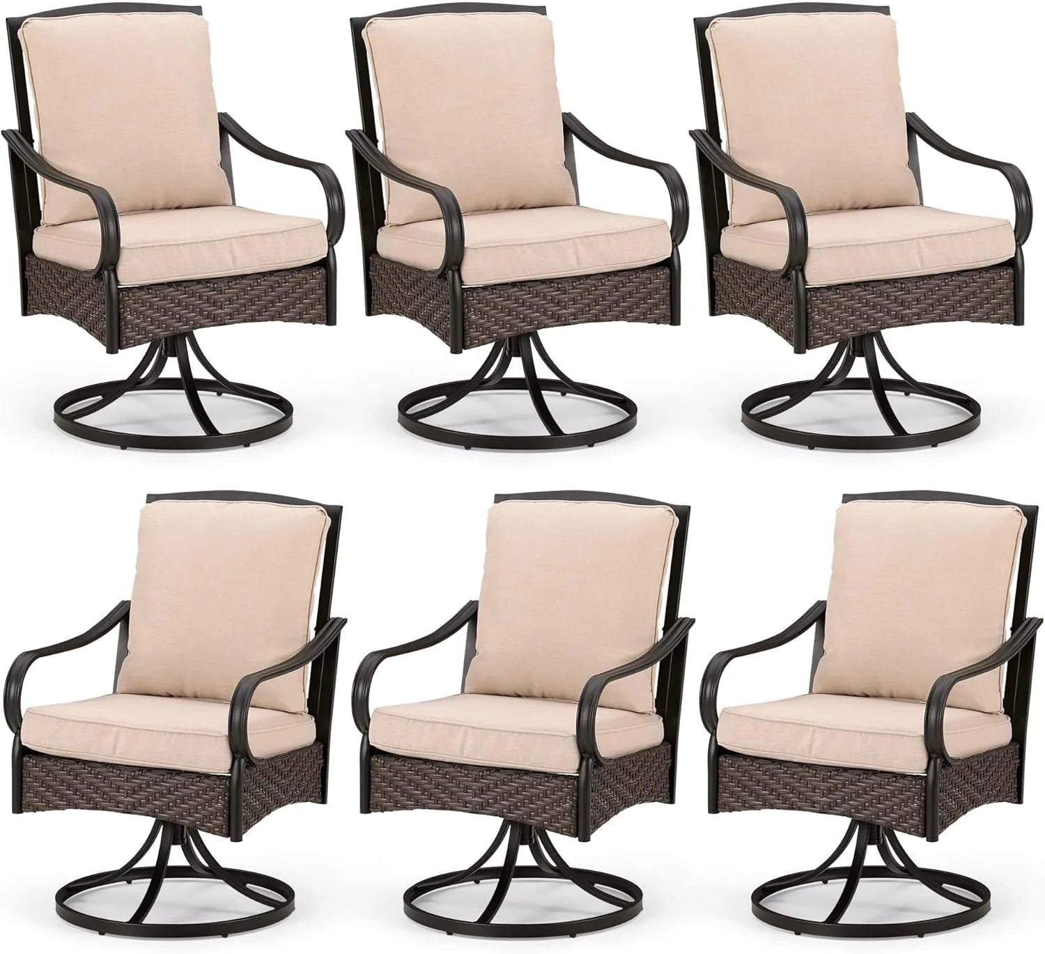 PHI VILLA 6-Piece Outdoor Dining Sets, All-Weather Patio Table and Chairs Set with Umbrella for 4, Heavy Duty Patio Round Table Set for Deck, 4 Extra Large Outdoor Swivel Chairs with Thick Cushions