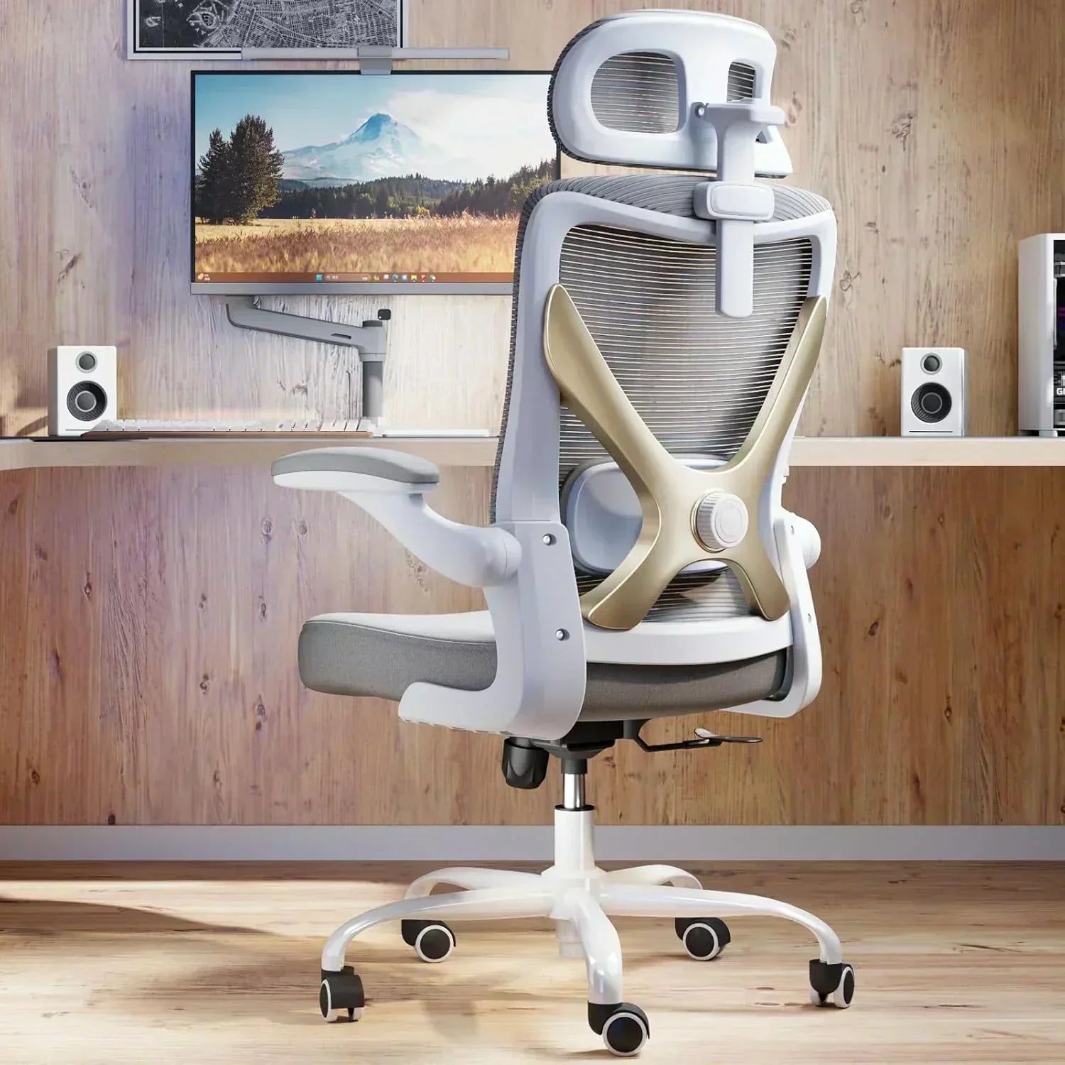 Office computer desk and chair gaming chair with lumbar support and headrest