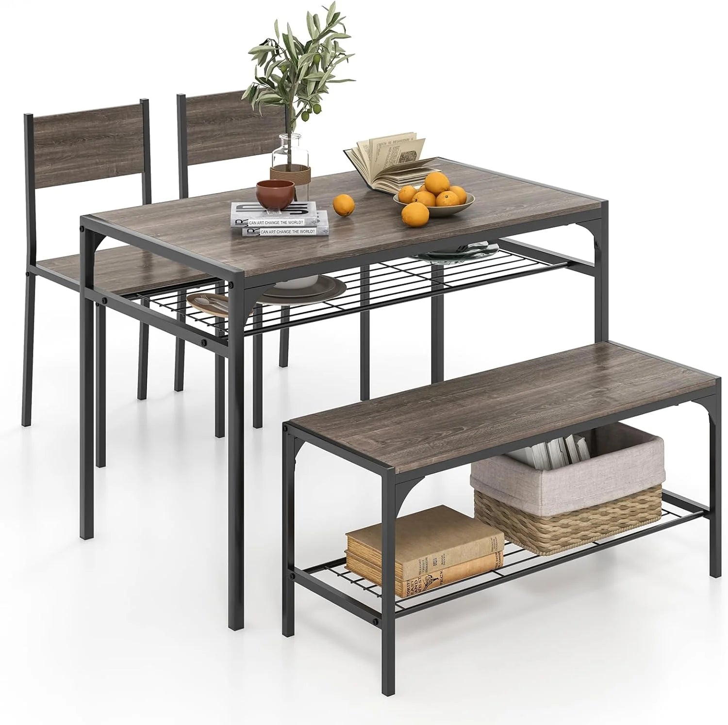 Giantex Dining Table Set for 4 43" Kitchen Table and Chairs Modern Functional Desk Set